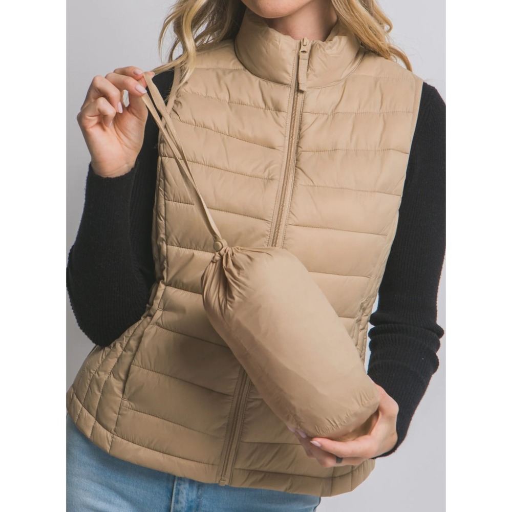 Love Tree Quilted Puffer Vest Women's Small Beige Ultra Lite Packable NEW